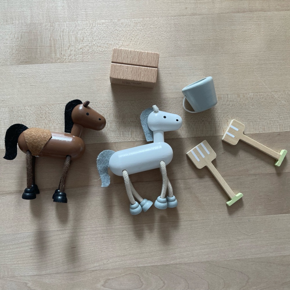 Pottery Barn Kids Brown and White Horse Toy Set